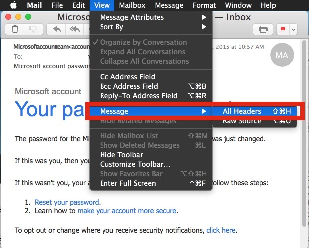 how to view email headers in outlook for mac